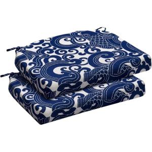 imagedownluxe Outdoor Chair Cushions Set of 4 for Patio Furniture WaterResistant Square Corner Patio Chair Cushions with Ties High Density Foam Outdoor Seat Cushion 185quot X 16quot X 3quot BlackBlue Carp