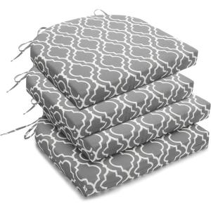 imagedownluxe Outdoor Chair Cushions Set of 4 for Patio Furniture WaterResistant Square Corner Patio Chair Cushions with Ties High Density Foam Outdoor Seat Cushion 185quot X 16quot X 3quot BlackGrey Gourd