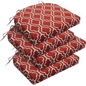 imagedownluxe Outdoor Chair Cushions Set of 4 for Patio Furniture WaterResistant Square Corner Patio Chair Cushions with Ties High Density Foam Outdoor Seat Cushion 185quot X 16quot X 3quot BlackRed Gourd