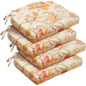 imagedownluxe Outdoor Chair Cushions Set of 4 for Patio Furniture WaterResistant Square Corner Patio Chair Cushions with Ties High Density Foam Outdoor Seat Cushion 185quot X 16quot X 3quot BlackEva Floral