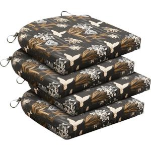 imagedownluxe Outdoor Chair Cushions Set of 4 for Patio Furniture WaterResistant Square Corner Patio Chair Cushions with Ties High Density Foam Outdoor Seat Cushion 185quot X 16quot X 3quot BlackNightbird