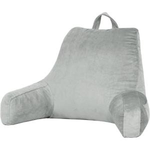 imagedownluxe Reading Pillow with Arms Back Pillow for Sitting in Bed Adult Bed Rest Pillow with Shredded Memory Foam and Removable Cover 18 X 15 Inches Grey