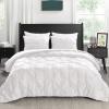 imagedownluxe Pintuck Queen Comforter Set with 2 Pillow Shams  3Piece  White Queen Bed Comforter Set for All Seasons Pinch Pleat Microfiber Down Alternative Bedding Comforter Sets