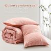 imagedownluxe Queen Comforter Set  3 Pieces Dark Green Bedding Comforter Sets Queen Botanical Flower Comforter 1 Soft Reversible Floral Comforter and 2 Pillow Shams for All SeasonsBurnt Orange