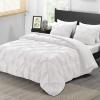 imagedownluxe Pintuck Queen Comforter Set with 2 Pillow Shams  3Piece  White Queen Bed Comforter Set for All Seasons Pinch Pleat Microfiber Down Alternative Bedding Comforter Sets