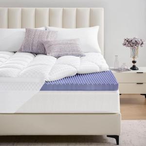 imagedownluxe 4 Inch Queen Memory Foam Mattress Topper Pro Dual Layer 2 Inch Cooling Gel Egg Crate Memory Foam Plus 2 Inch Pillow Top Medium Firm with Deep PocketWhite