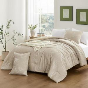 imagedownluxe Queen Comforter Set  3 Pieces Dark Green Bedding Comforter Sets Queen Botanical Flower Comforter 1 Soft Reversible Floral Comforter and 2 Pillow Shams for All SeasonsKhaki