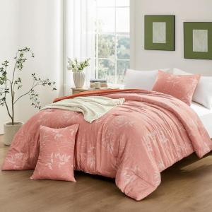 imagedownluxe Queen Comforter Set  3 Pieces Dark Green Bedding Comforter Sets Queen Botanical Flower Comforter 1 Soft Reversible Floral Comforter and 2 Pillow Shams for All SeasonsBurnt Orange