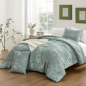 imagedownluxe Queen Comforter Set  3 Pieces Dark Green Bedding Comforter Sets Queen Botanical Flower Comforter 1 Soft Reversible Floral Comforter and 2 Pillow Shams for All SeasonsDark Green