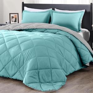 imagedownluxe Queen Comforter Set  Charcoal and Grey Queen Comforter Soft Bedding Sets for All Seasons 3 Pieces  1 Comforter 88quotx92quot and 2 Pillow Shams20quotx26quotLight BlueGray