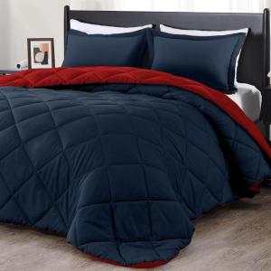 imagedownluxe Queen Comforter Set  Charcoal and Grey Queen Comforter Soft Bedding Sets for All Seasons 3 Pieces  1 Comforter 88quotx92quot and 2 Pillow Shams20quotx26quotRedNavy