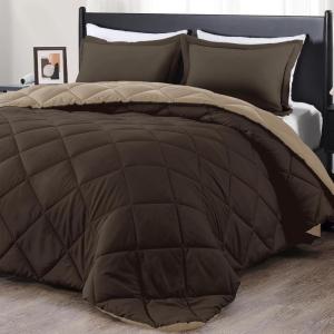 imagedownluxe Queen Comforter Set  Charcoal and Grey Queen Comforter Soft Bedding Sets for All Seasons 3 Pieces  1 Comforter 88quotx92quot and 2 Pillow Shams20quotx26quotBrownTan