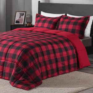 imagedownluxe Queen Comforter Set  Charcoal and Grey Queen Comforter Soft Bedding Sets for All Seasons 3 Pieces  1 Comforter 88quotx92quot and 2 Pillow Shams20quotx26quotPlaid RedBlack