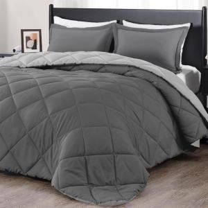 imagedownluxe Queen Comforter Set  Charcoal and Grey Queen Comforter Soft Bedding Sets for All Seasons 3 Pieces  1 Comforter 88quotx92quot and 2 Pillow Shams20quotx26quotCharcolGrey