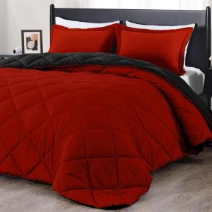 imagedownluxe Queen Comforter Set  Charcoal and Grey Queen Comforter Soft Bedding Sets for All Seasons 3 Pieces  1 Comforter 88quotx92quot and 2 Pillow Shams20quotx26quotBlackRed