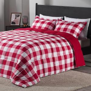 imagedownluxe Queen Comforter Set  Charcoal and Grey Queen Comforter Soft Bedding Sets for All Seasons 3 Pieces  1 Comforter 88quotx92quot and 2 Pillow Shams20quotx26quotPlaid RedWhite