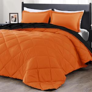 imagedownluxe Queen Comforter Set  Charcoal and Grey Queen Comforter Soft Bedding Sets for All Seasons 3 Pieces  1 Comforter 88quotx92quot and 2 Pillow Shams20quotx26quotOrangeBlack