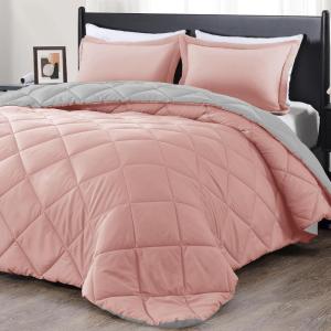 imagedownluxe Queen Comforter Set  Charcoal and Grey Queen Comforter Soft Bedding Sets for All Seasons 3 Pieces  1 Comforter 88quotx92quot and 2 Pillow Shams20quotx26quotPeach PinkGrey