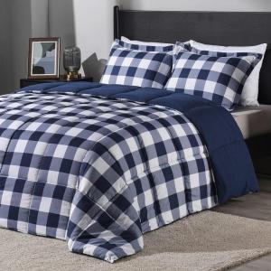 imagedownluxe Queen Comforter Set  Charcoal and Grey Queen Comforter Soft Bedding Sets for All Seasons 3 Pieces  1 Comforter 88quotx92quot and 2 Pillow Shams20quotx26quotPlaid BlueWhite