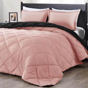 imagedownluxe Queen Comforter Set  Charcoal and Grey Queen Comforter Soft Bedding Sets for All Seasons 3 Pieces  1 Comforter 88quotx92quot and 2 Pillow Shams20quotx26quotPinkBlack