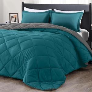 imagedownluxe Queen Comforter Set  Charcoal and Grey Queen Comforter Soft Bedding Sets for All Seasons 3 Pieces  1 Comforter 88quotx92quot and 2 Pillow Shams20quotx26quotOceanGray