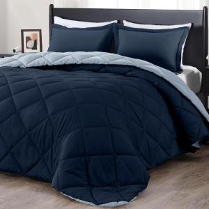 imagedownluxe Queen Comforter Set  Charcoal and Grey Queen Comforter Soft Bedding Sets for All Seasons 3 Pieces  1 Comforter 88quotx92quot and 2 Pillow Shams20quotx26quotBlueSapphire