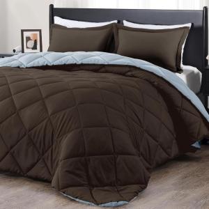 imagedownluxe Queen Comforter Set  Charcoal and Grey Queen Comforter Soft Bedding Sets for All Seasons 3 Pieces  1 Comforter 88quotx92quot and 2 Pillow Shams20quotx26quotBrownBlue