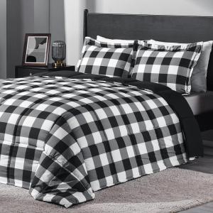 imagedownluxe Queen Comforter Set  Charcoal and Grey Queen Comforter Soft Bedding Sets for All Seasons 3 Pieces  1 Comforter 88quotx92quot and 2 Pillow Shams20quotx26quotPlaid BlackWhite