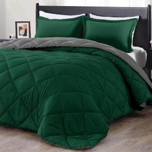 imagedownluxe Queen Comforter Set  Charcoal and Grey Queen Comforter Soft Bedding Sets for All Seasons 3 Pieces  1 Comforter 88quotx92quot and 2 Pillow Shams20quotx26quotBlackish GreenGray