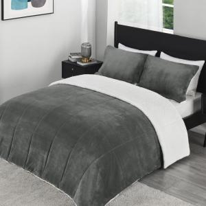 imagedownluxe UltraSoft Micromink Sherpa Queen Comforter Set with 2 Pillow Shams  3Piece Set  Dark Grey  Plush Warm Fall Winter Bedding Comforter SetsDark Grey