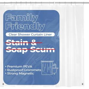 imagedownluxe Waterproof Fabric Shower Curtain Liner Soft Cloth Shower Liner with 3 Magnets Machine Washable ampamp Hotel Quality Bathroom Curtain 70quot W x 72quot L WhiteClear