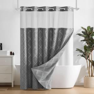 imagedownluxe No Hook Shower Curtain with Snap in LinerWhite Waffle Fabric Shower Curtain Set for BathroomHotel Style DoubleLayer Waterproofing Curtains 71W x 74LGrey