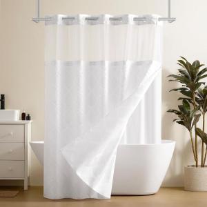 imagedownluxe No Hook Shower Curtain with Snap in LinerWhite Waffle Fabric Shower Curtain Set for BathroomHotel Style DoubleLayer Waterproofing Curtains 71W x 74LWhite