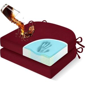 imagedownluxe Chair Cushions for Dining Chairs Memory Foam Kitchen Chair Pads with Ties Waterproof StainResistant and Washable Cover 17quot x 16quot x 25quot Black 6 PackBurgundy