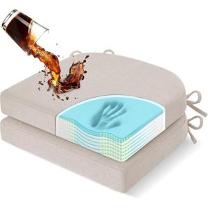 imagedownluxe Chair Cushions for Dining Chairs Memory Foam Kitchen Chair Pads with Ties Waterproof StainResistant and Washable Cover 17quot x 16quot x 25quot Black 6 PackBeige