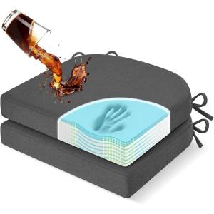 imagedownluxe Chair Cushions for Dining Chairs Memory Foam Kitchen Chair Pads with Ties Waterproof StainResistant and Washable Cover 17quot x 16quot x 25quot Black 6 PackDark Grey