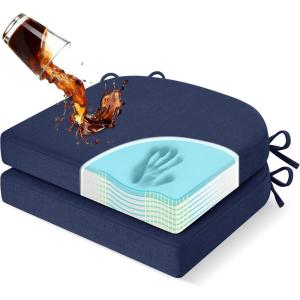 imagedownluxe Chair Cushions for Dining Chairs Memory Foam Kitchen Chair Pads with Ties Waterproof StainResistant and Washable Cover 17quot x 16quot x 25quot Black 6 PackNavy Blue