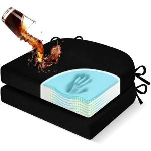 imagedownluxe Chair Cushions for Dining Chairs Memory Foam Kitchen Chair Pads with Ties Waterproof StainResistant and Washable Cover 17quot x 16quot x 25quot Black 6 PackBlack