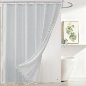imagedownluxe Linen Texture 3 in 1 Farmhouse Shower Curtain Set with Tassel Boho Fabric Shower Curtains for Bathroom Grey 72W x 72LGrey