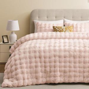 imagedownluxe Queen Comforter Set Fluffy Comforter Faux Fur Comforter Queen Set Faux Rabbit Fur Winter Bedding Set with 2 Pillowcases Light PinkLight Pink