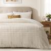 imagedownluxe Micromink Sherpa King Comforter Set  Fluffy Bedding Gray 3D Puff Grid Ultra Soft amp Warm Plush Comforter for Winter 1 Comforter 2 Pillowcases02  Fleece Puff  Beige