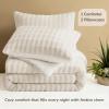 imagedownluxe Micromink Sherpa King Comforter Set  Fluffy Bedding Gray 3D Puff Grid Ultra Soft amp Warm Plush Comforter for Winter 1 Comforter 2 Pillowcases02  Fleece Puff  Beige