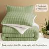 imagedownluxe Micromink Sherpa King Comforter Set  Fluffy Bedding Gray 3D Puff Grid Ultra Soft amp Warm Plush Comforter for Winter 1 Comforter 2 Pillowcases02  Fleece Puff  Light Green