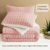 imagedownluxe Micromink Sherpa King Comforter Set  Fluffy Bedding Gray 3D Puff Grid Ultra Soft amp Warm Plush Comforter for Winter 1 Comforter 2 Pillowcases02  Fleece Puff  Light Pink