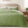 imagedownluxe Micromink Sherpa King Comforter Set  Fluffy Bedding Gray 3D Puff Grid Ultra Soft amp Warm Plush Comforter for Winter 1 Comforter 2 Pillowcases02  Fleece Puff  Light Green