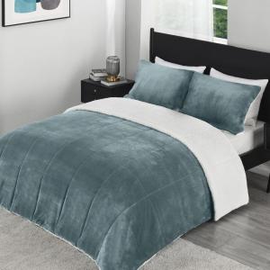 imagedownluxe Micromink Sherpa King Comforter Set  Fluffy Bedding Gray 3D Puff Grid Ultra Soft amp Warm Plush Comforter for Winter 1 Comforter 2 Pillowcases01  Fleece  Cypress