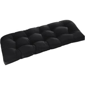 imagedownluxe Outdoor Bench Cushion for Patio Furniture Water Resistant Tufted Overstuffed Porch Swing Cushions Thick Outdoor Loveseat Cushions 44 X 19 X 5 Burgundy Set of 1Black